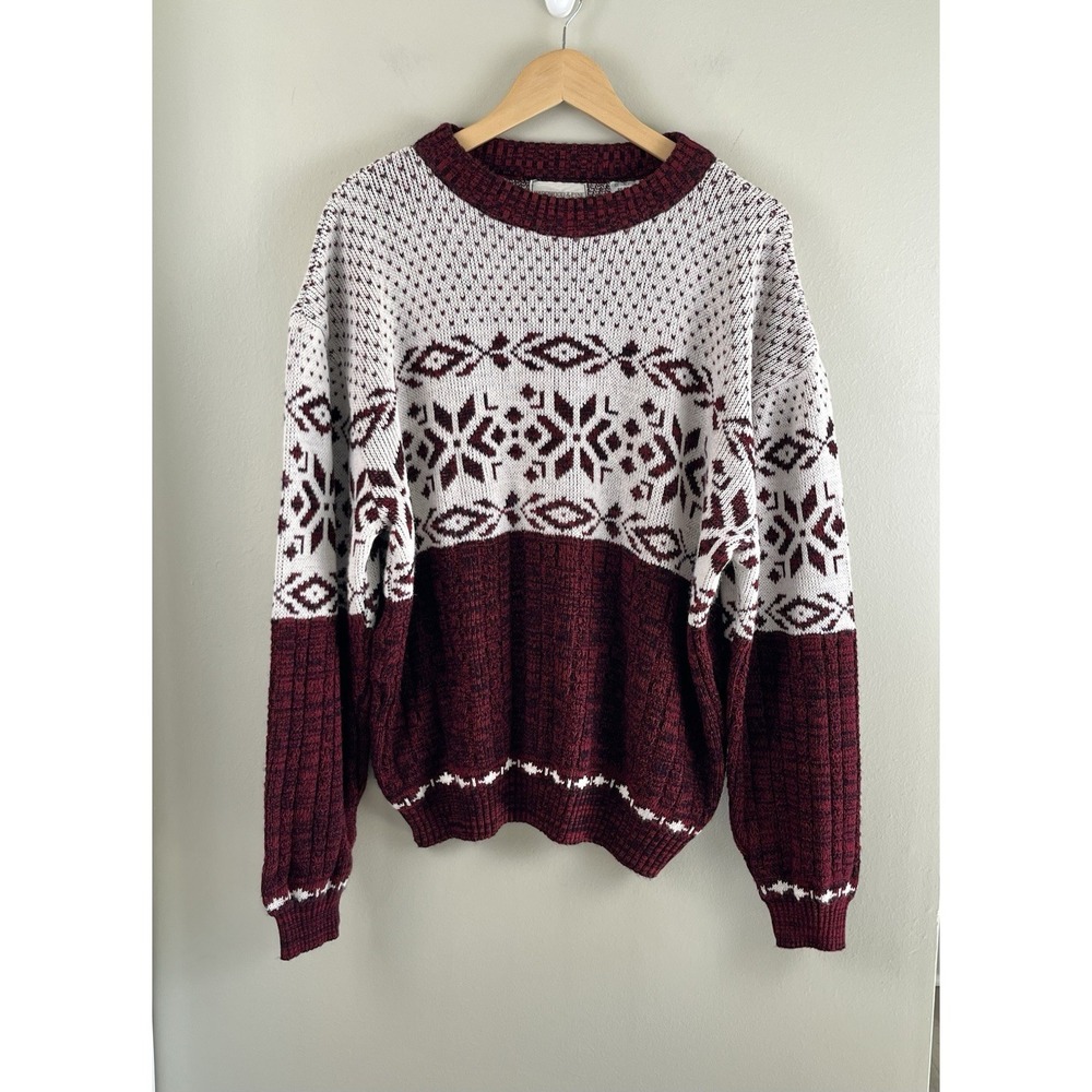 HARDWOOD‎ & PINE Vtg Grandpa Sweater Ski Winter Print Sz Lg Preppy